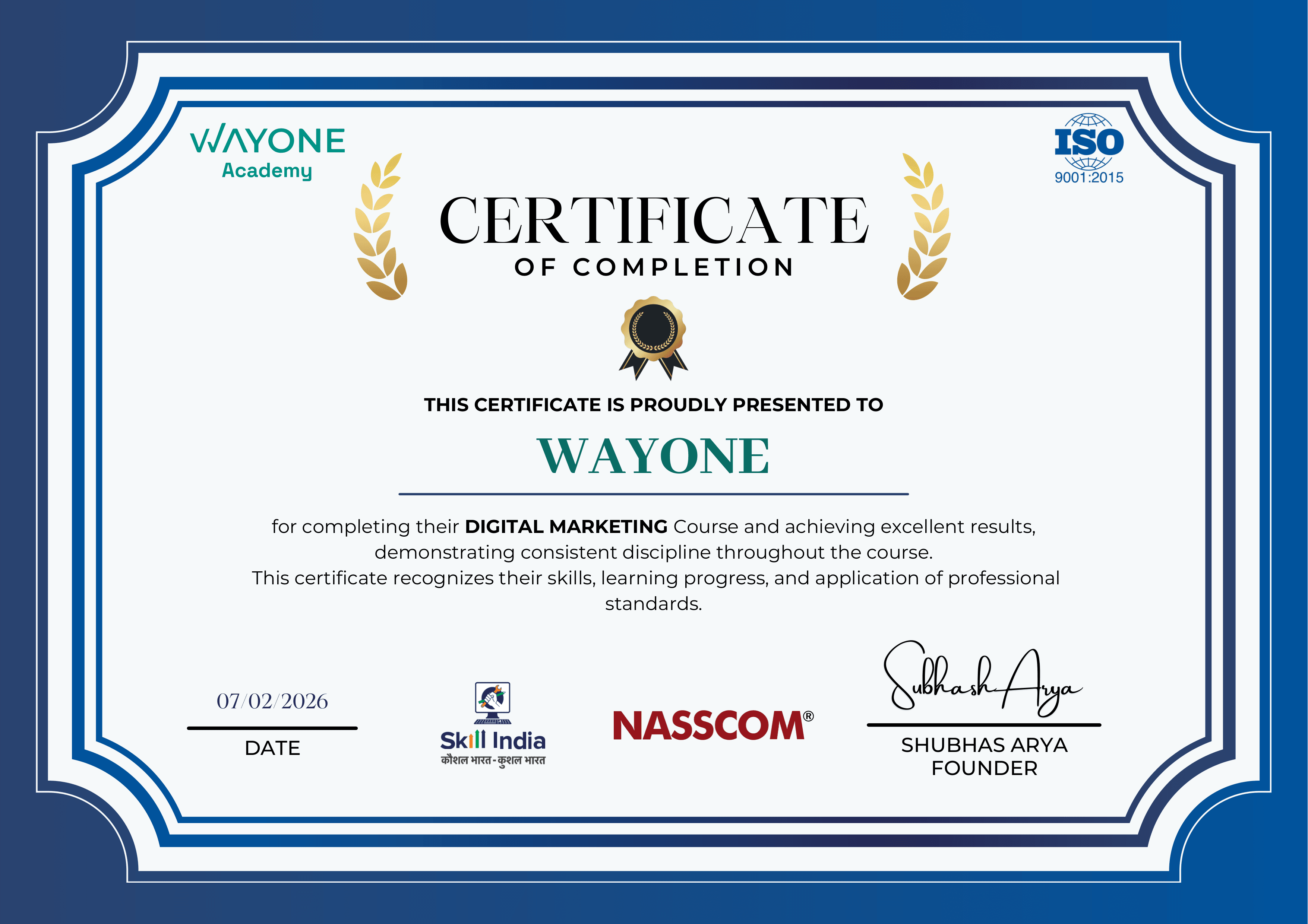 Academy Completion Certificate